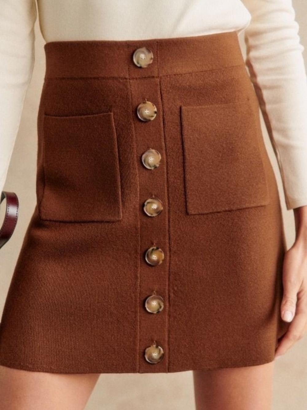 Sézane Louisa Skirt Size M In Hazelnut Brown 100% Merino Wool Like New